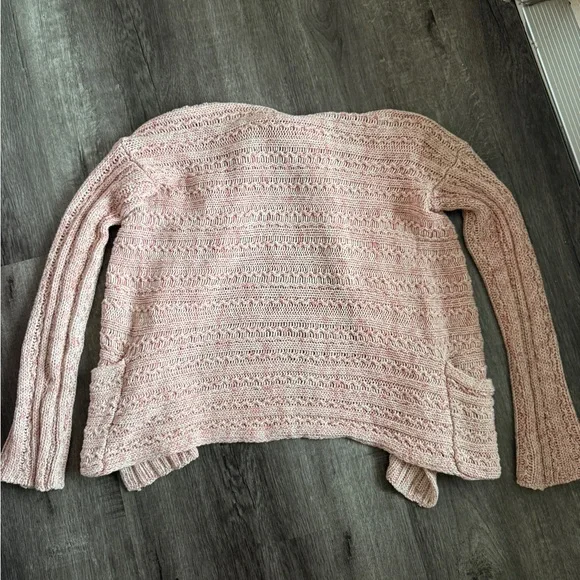 Free People Open Front Knit Cardigan Sweater Size M Pink Cream Boho Casual - Picture 2 of 9